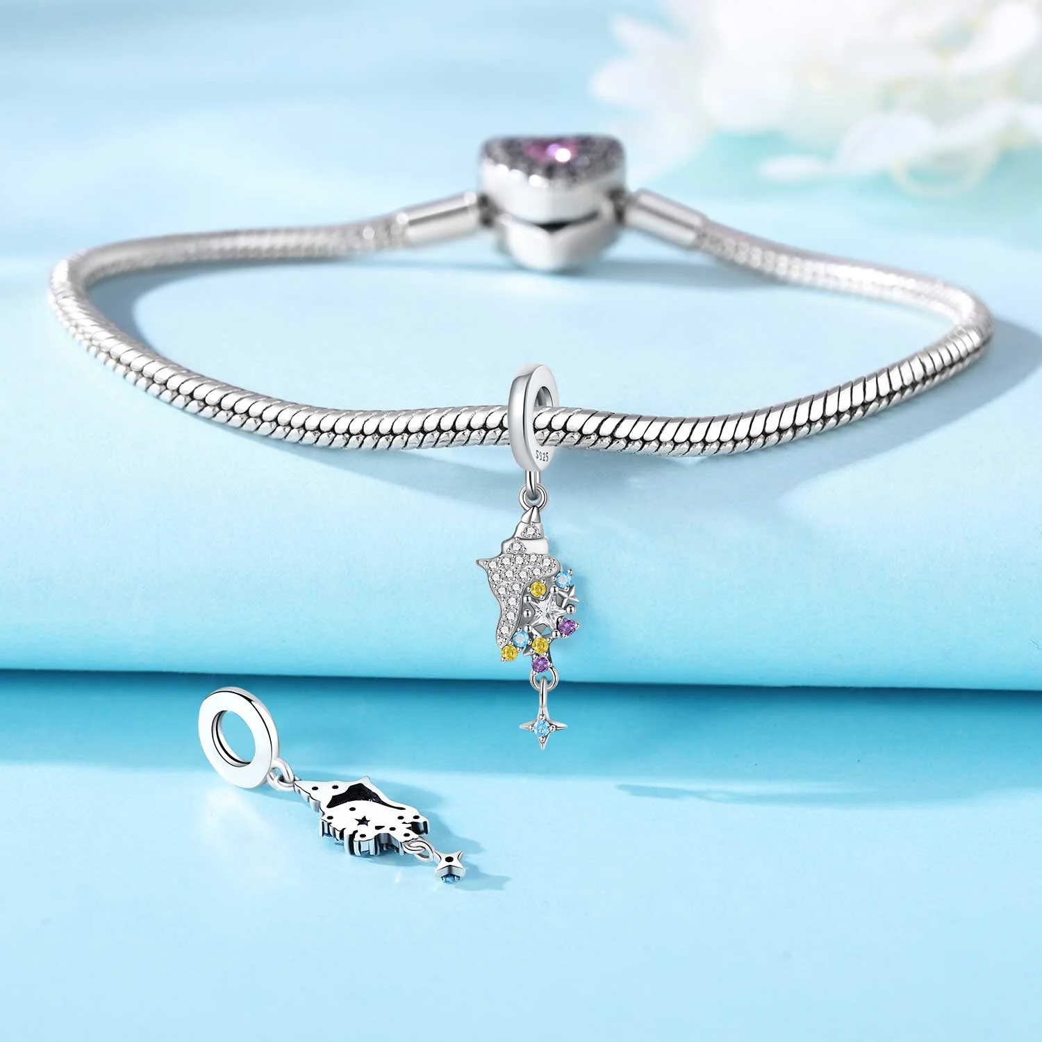 925 Sterling Silver Conch's Starry World Pendants Bracelet Charms Fit Women Jewelry Party Beads DIY Exquisite Gifts Accessories