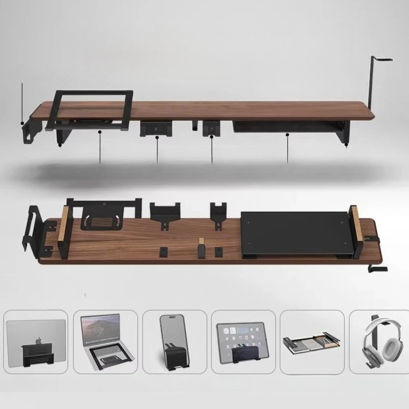 Module display heightened shelf black walnut desktop computer stand desktop solid wood display base cushion height