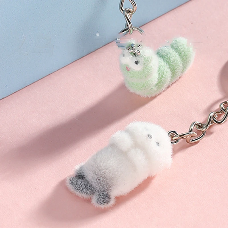 

〔CC88〕Cartoon Resin Flocking 3D Caterpillar Sea Otter Cute Exquisite Cartoon Keychain Pendant Small Book Bag Charms