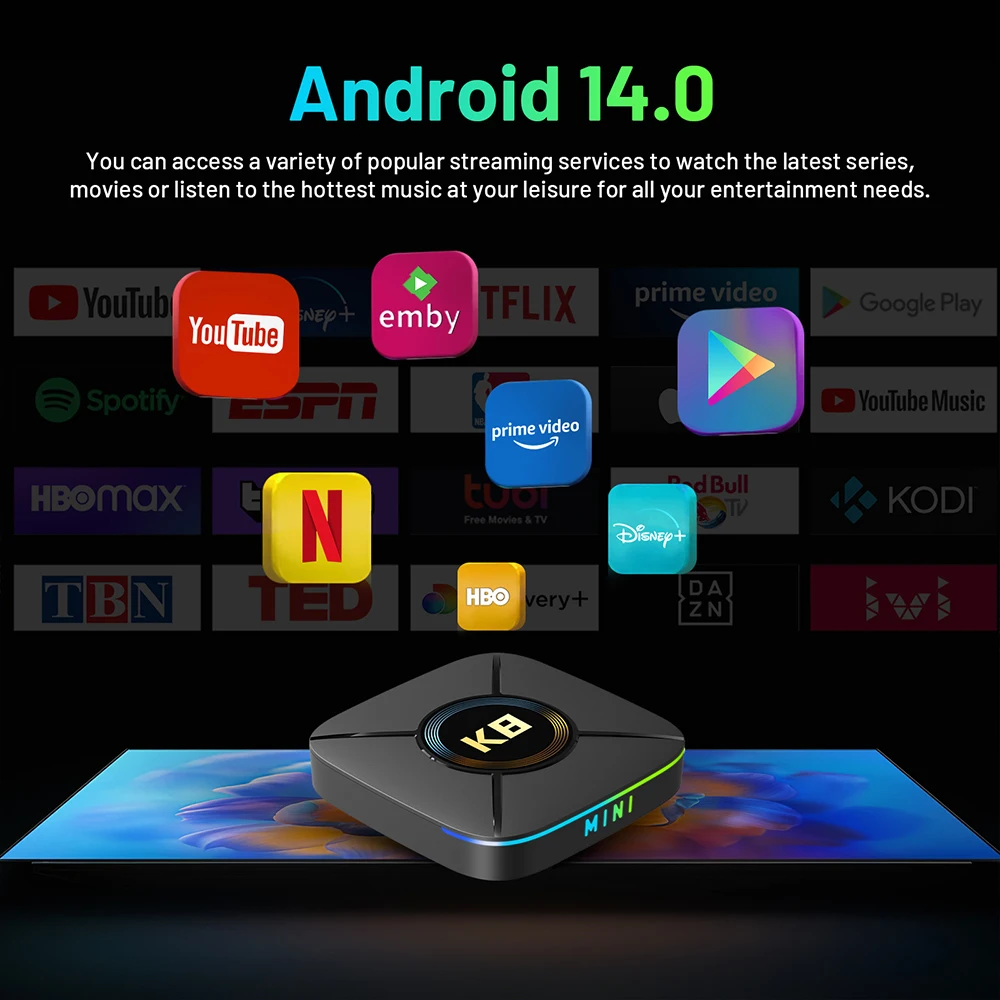 K8 mini Android 14 TV Box Rockchip RK3518 2GB 32GB Wifi6 Dual WIFI BT5.0 USB3.0 Google Voice Assistant 4K Media Player