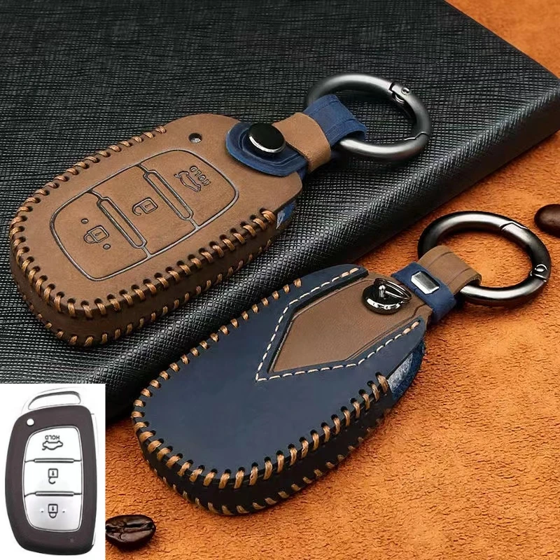 For Hyundai Elantra / Tucson / IONIQ / i30 / i40 Keyless Remote Control Car Key Crazy Horse Leather Cover