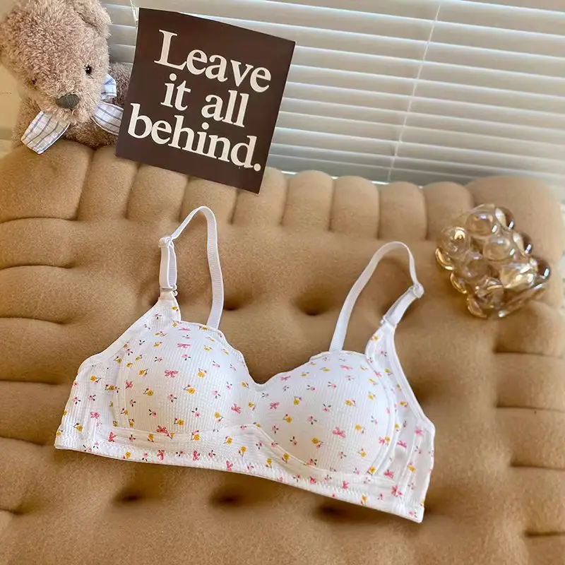 SP&CITY Summer Flower Printed Seamless Bras Women\'s Small Breasts Gathered Together Brassier Korean Sweet Girl Thin Comfort Bra