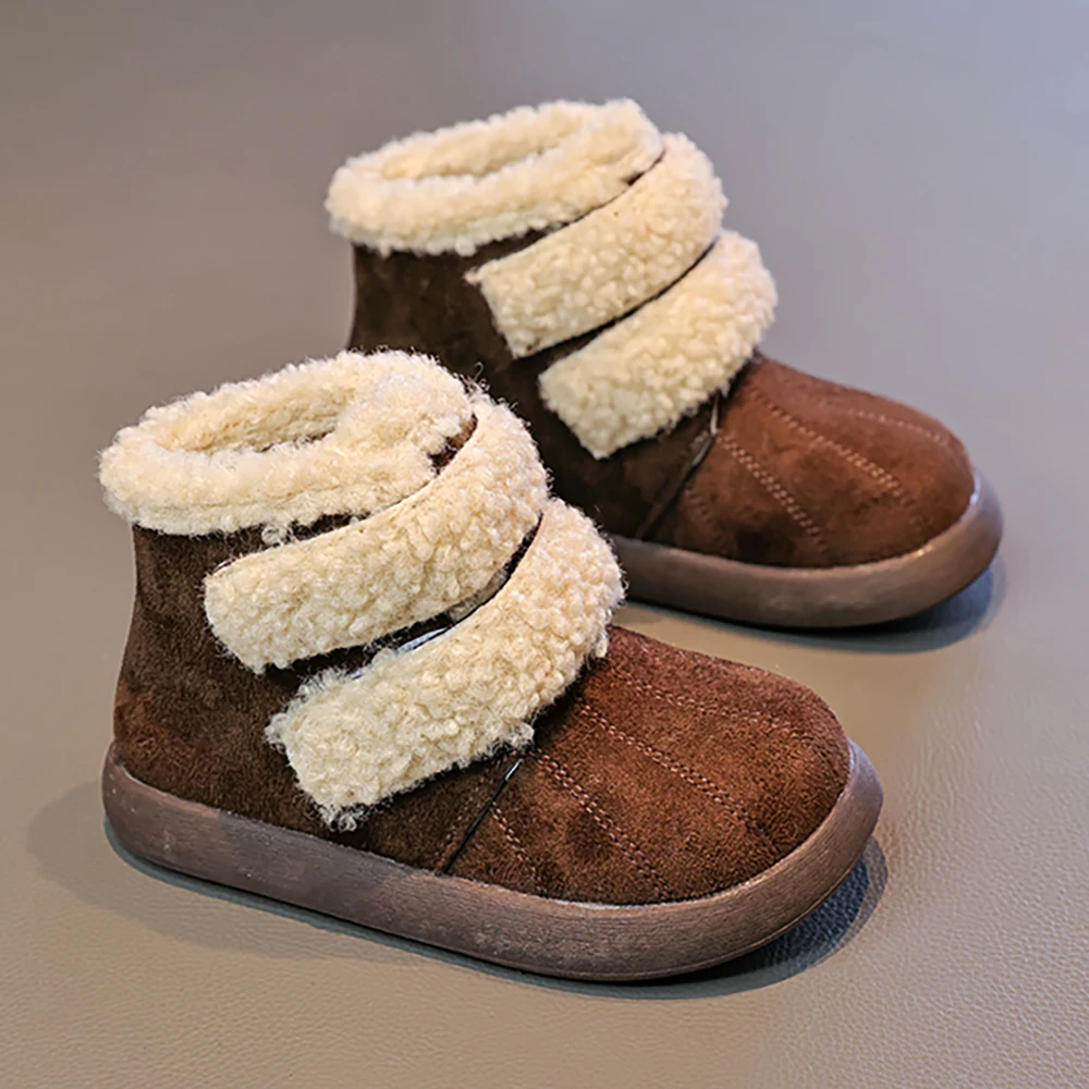 

Толстые теплые плюшевые ботинки для детей, новинка 2025, дизайнерские детские стеганые ботинки для подростков, уличные походные зимние ботинки для мальчиков и девочек