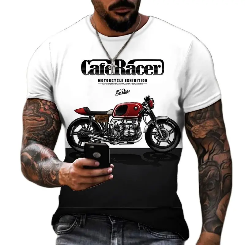 T-shirt oversize manica corta da uomo estate 2023 t-shirt O collo stampata in 3D con stampa moto alla moda