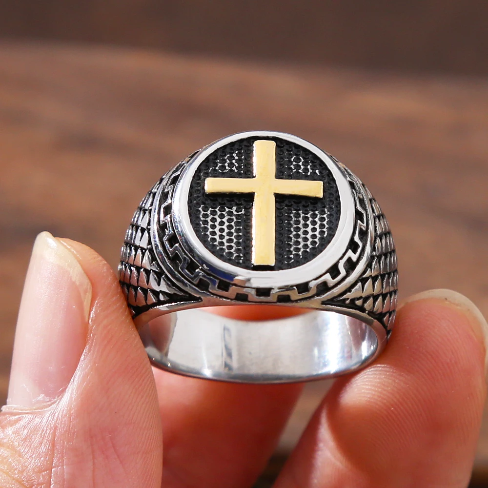 Vintage Edelstahl Kreuz Ring Herren Punk Christian Ostern Jesus Ring Schmuck Biker Amulett Geschenk Großhandel Größe 7-13