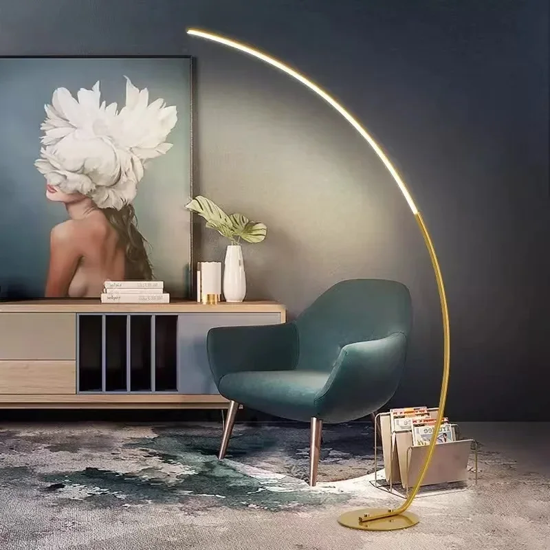 Modern LED Floor Lamp Art Model Tenant Living Room Home Decoration Creative Curved Minimalist INS Fishing Lamps