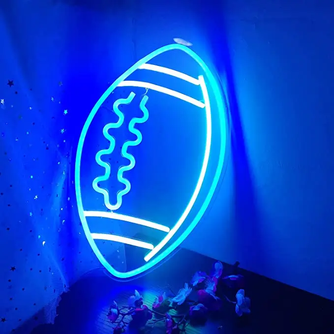 

Wanxing Blue Football Shape Neon Signs Wall Decor 15''X 12'' Led for Bedroom Kids Rugby Game Room College Party Christmas Gifts