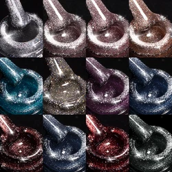 YOKEFELLOW Cat Eyes Gel Nail Polish 10ML Semi permanent Gel Varnishes with Ultra-sparkly Coarse Reflective magnetic powder