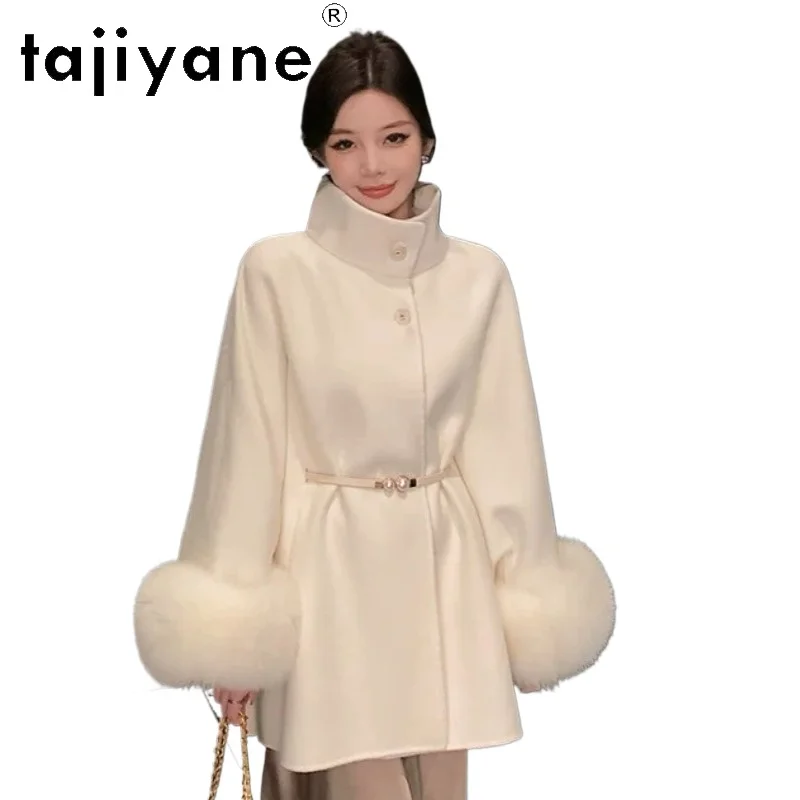 AJIYANE 100% Wool Coat Women Winter Coat Elegant Jackets Imported Fox Fur Cuff Coat for Women Clothing Mid-length Польто Женское