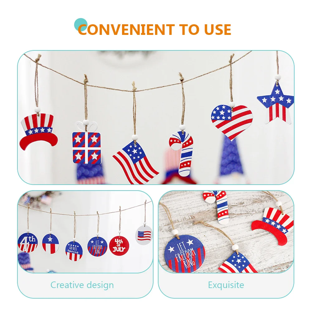 

12pcs Decor Wooden Hanging naments Festival Scene Supply Independence Day Party Exquisite Holiday Decorations