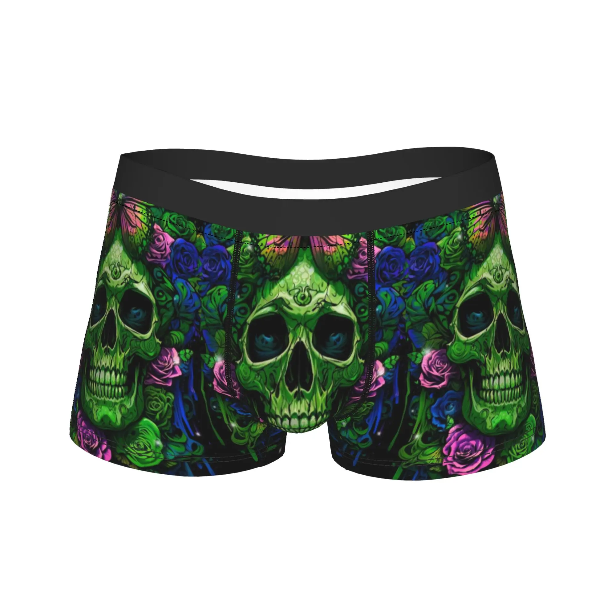 Horror Green Rose Skull Portrait Boxer Shorts  3D Pouch Underwear Trenky DIY Boxer Brief Classic Males Underpants Large Size