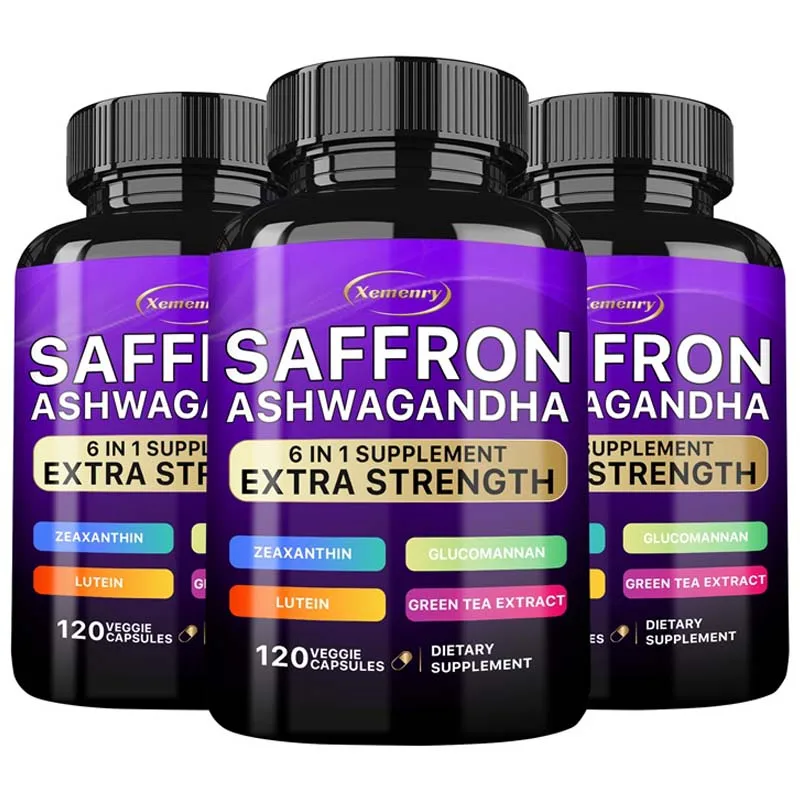 

Saffron Ashwagandha, 6-in-1 Extra Strength Supplement - Relaxes Mood, Increases Energy and Alertness, Maintains Healthy Vision