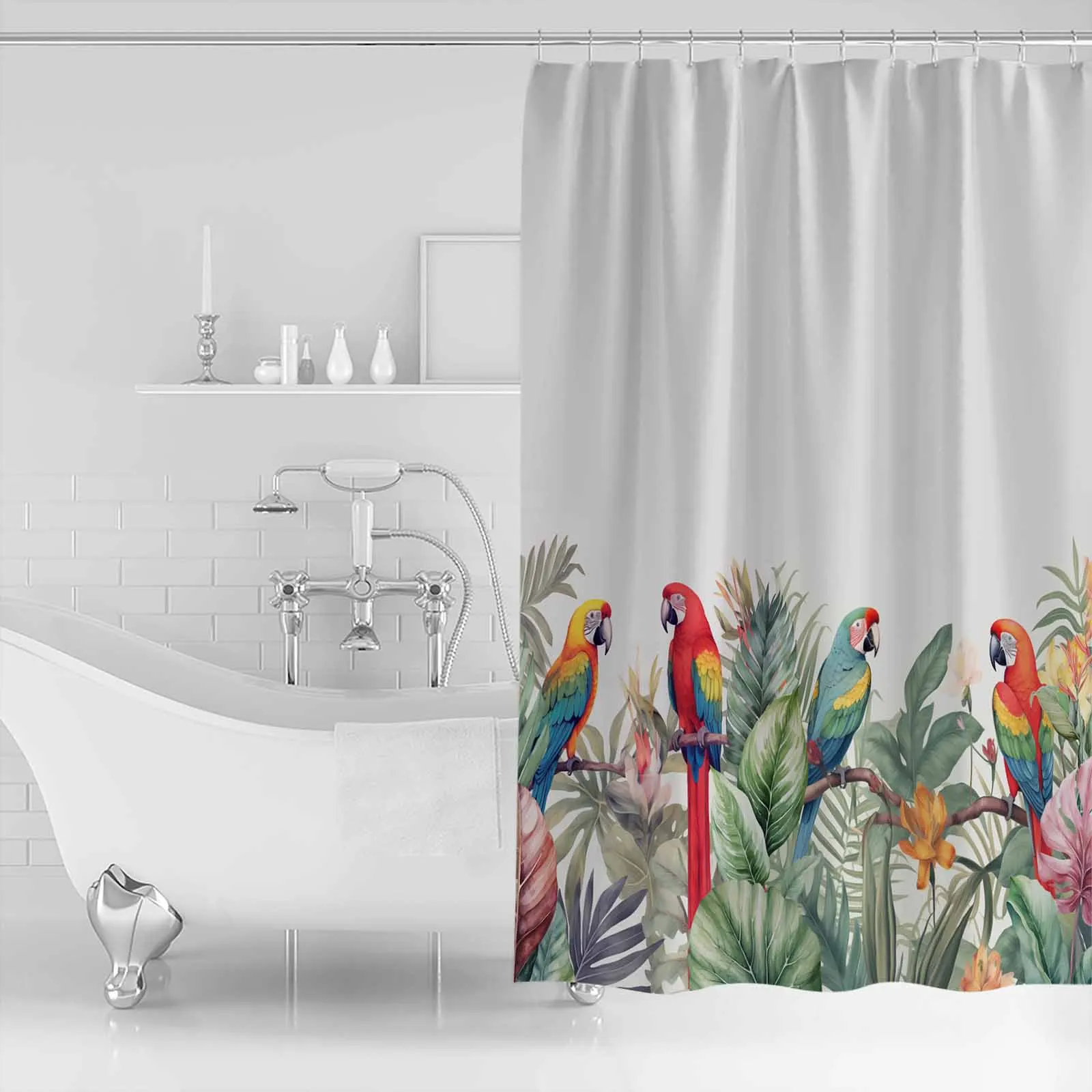 Summer Tropical Plant Parrot Shower Curtains Waterproof Bath Curtains Home Decor Modern Luxury Bathroom Curtain