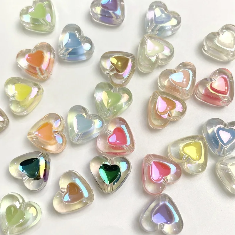 100Pcs Colorful Acrylic Beads 17x15MM Dripping Oil Love Peach Heart Loose Beads DIY Material Mobile Phone Chain Accessories