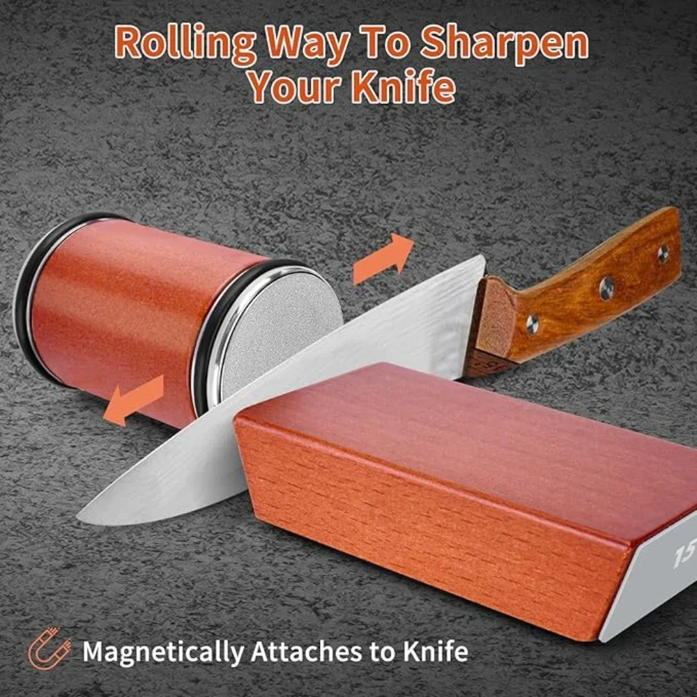 

New Rolling Knife Sharpener Kit Magnetic Knife Holder Diamond Sharpening Stone with 15 20 Degrees Angle Roller Kitchen Accessory