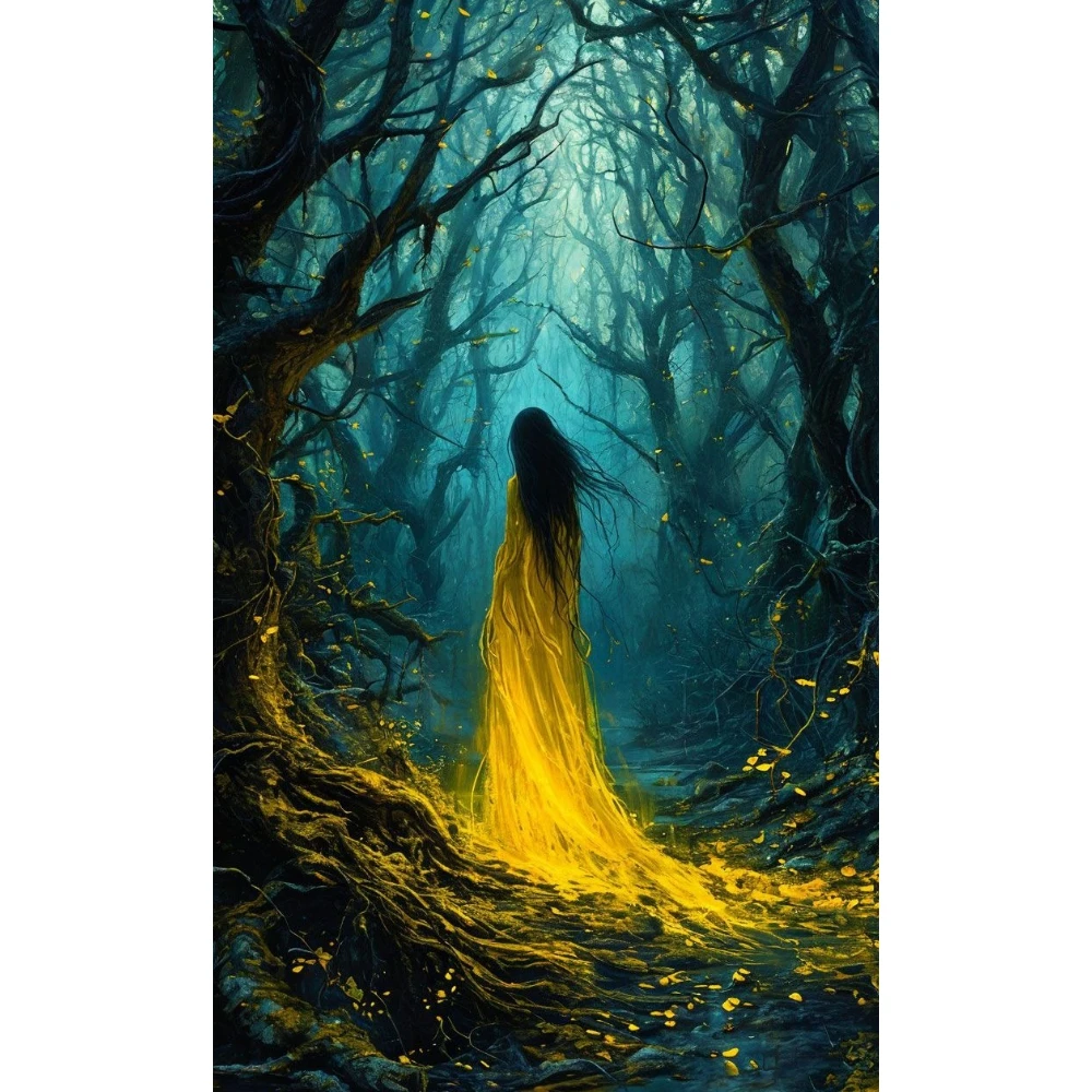 

500/1000/1200/2000 PCS Jigsaw Puzzles Yellow Dress Ghost Woman Scenery Family Activity Games for Gameroom Bedroom Home Decor