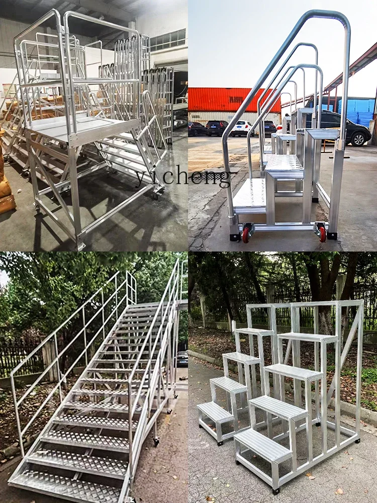 

ZK Mobile Platform Ladder Aluminum Alloy Thickened Step Ladder Climbing Cross Line Ladder Warehouse Climbing Work Station