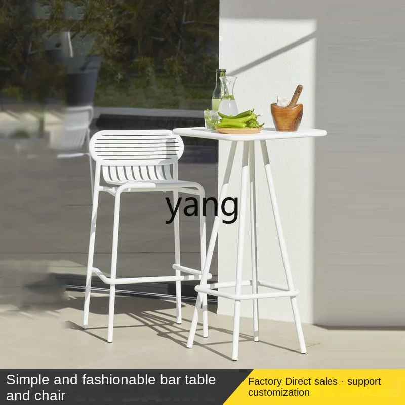 Yjq Bar Table and Chair Combination Outdoor Outdoor Courtyard Coffee Shop Table and Chair Leisure Balcony Backrest High Stool