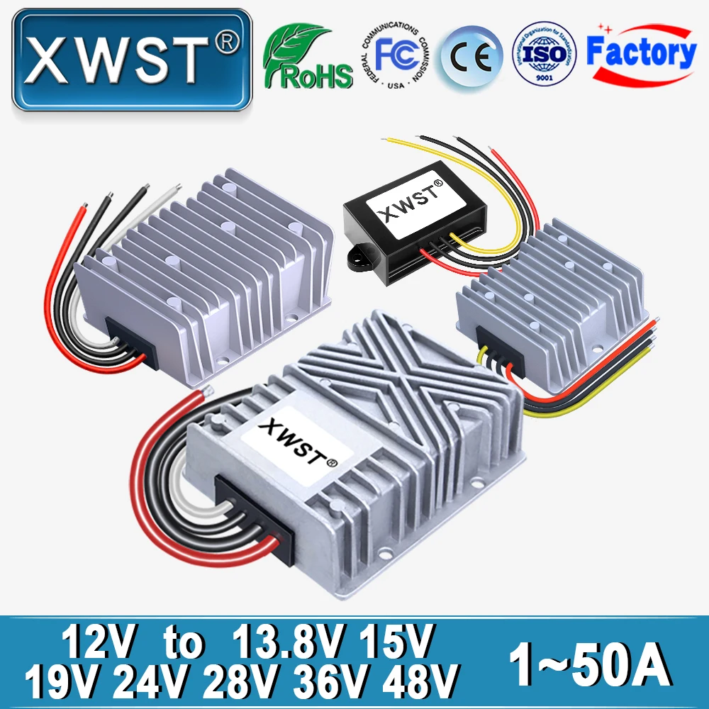 XWST DC DC Converter Boost 12V to 13.8V 15V 19V 24V 28V 36V 48V Step Up Voltage Regulator 1A-10A 25A-50A Car Laptop Power Supply