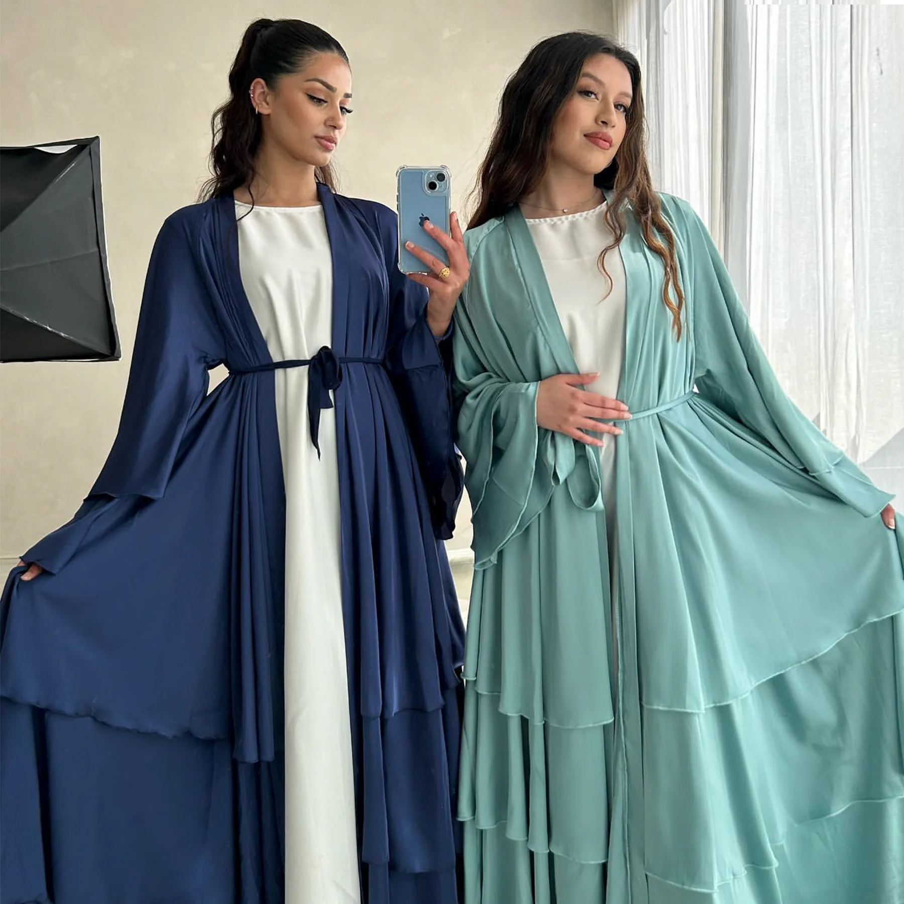 Kimono abaya aberto de cetim para mulheres, Abayas muçulmanas simples, vestido Dubai Turquia, Elengant Hijab, robe kaftan, roupa Ramadan Islam, 2024