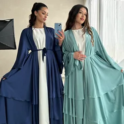 Abaya en Satin pour Femme Musulmane, Kimono Uni, Hijab Élégant, Robe de Ramadan, Vêtements Islamiques, Dubaï, Turquie, 2024