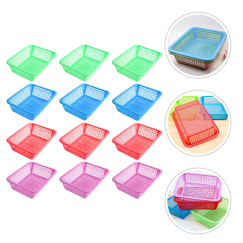 

12pcs Fruit Bread Baskets Rectangular Plastic Basket Retro Bread Display Basket Creative Basket Decorative Basket