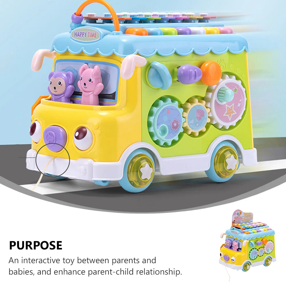 1 pz scuolabus bussare a mano pianoforte giocattolo educativo xilofono per bambini tirare la corda musica regalo di compleanno xilofono a forma di autobus