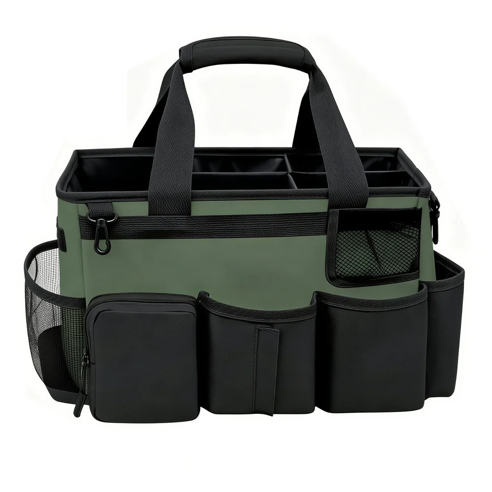 Oxford Cleaning Caddy Bag With Handle Shoulder Strap Multi Compartment Household Cleaning Supplies Storage Organizer Bag