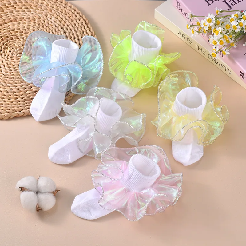 Fashion Princess Girls Socks White Cute Lace Ruffle Frilly Socks Children's Short Socks For Dressing Dance Party Kids 1-10Year