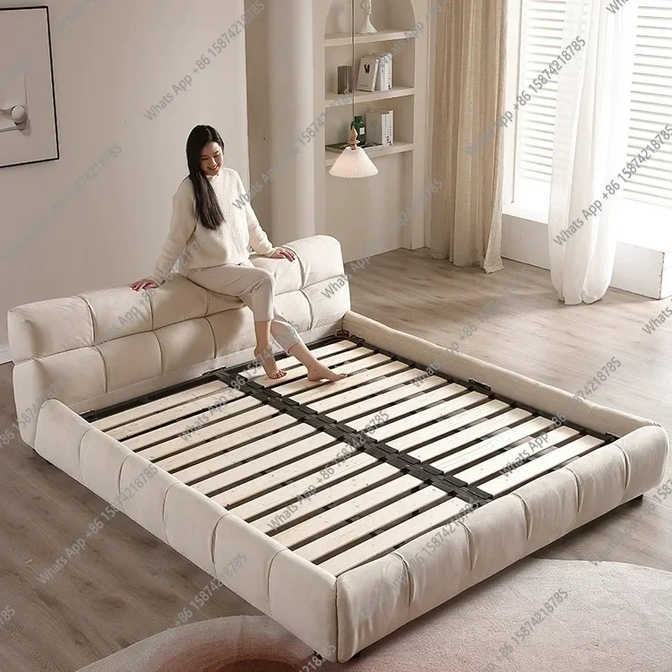 

N49 J Puff Bed Italian Minimalist Leather Double Master Bed Bedroom Floor-to-ceiling Bed Leather Leather First Layer Cow