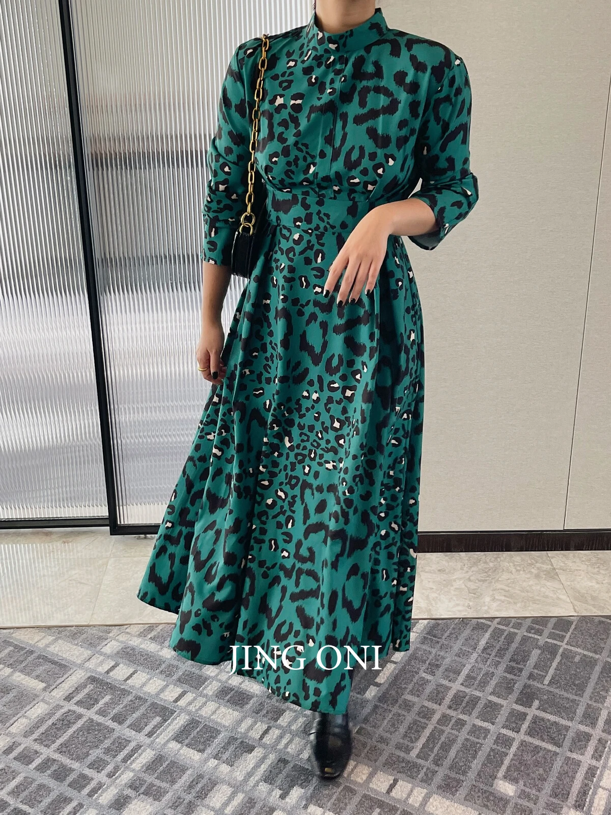 Green Leopard Evening Dresses Party Blouse Woman Clothing 2023 Y2k Korean Fashion Style Vintage Elegant Long Sleeve Robe Luxury