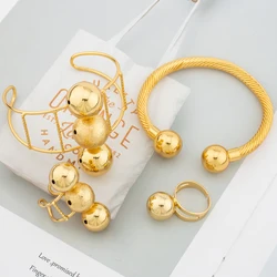 18K Gold Color Cuff Beads Bangle Ring for Women Luxury Design Arab Dubai Copper Bracelet Jewelry Nigerian Party Wedding Gift