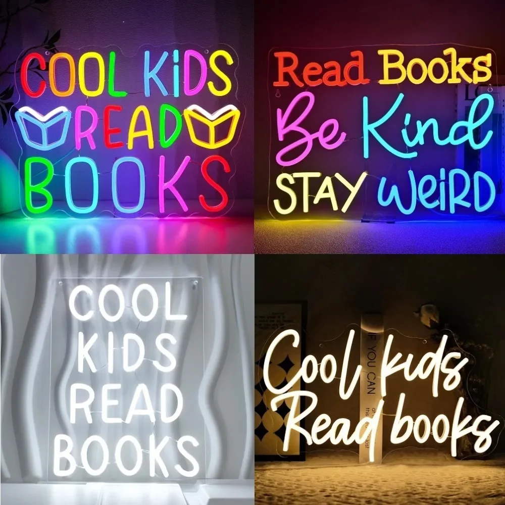 

Cool Kids Read Books Neon Sign - Vibrant Modern Decor for Kids Rooms, Libraries, Bookstores, Classrooms & Playrooms LED Lights