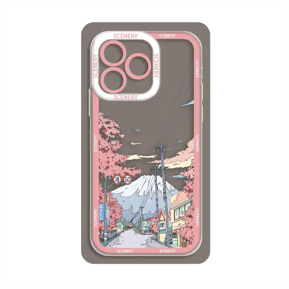 Cover Clear Case For Samsung S25 A04 A05 A05S A11 S10 S20 S21 S22 S23 S24 FE PLUS ULTRA 5G Case City View Avenue Cherry Blossoms