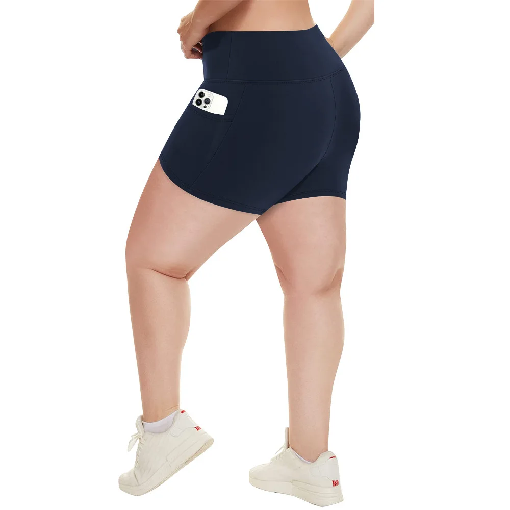 Yoga-Shorts in Übergröße für Damen, hohe Taille, Seitentasche, Workout, Laufhose, dehnbar, sportlich, Sommermode, schmale Shorts – Detail 7