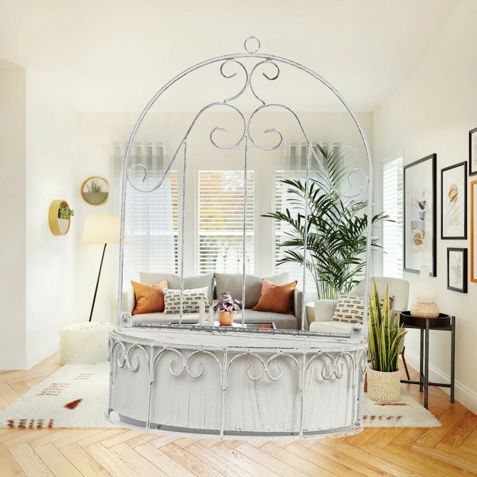 Iron Window Shape Removable Wall Planter 11.8x17.7inch for Yard Decor Easily Install Balcony Decoration Hanging Flower Box