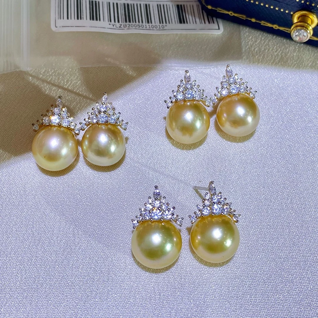 

AAAA 9-10 мм 10-11 мм 11-12 мм 12-13 мм круглые серьги с жемчугом Южного моря из желтого золота 18 карат