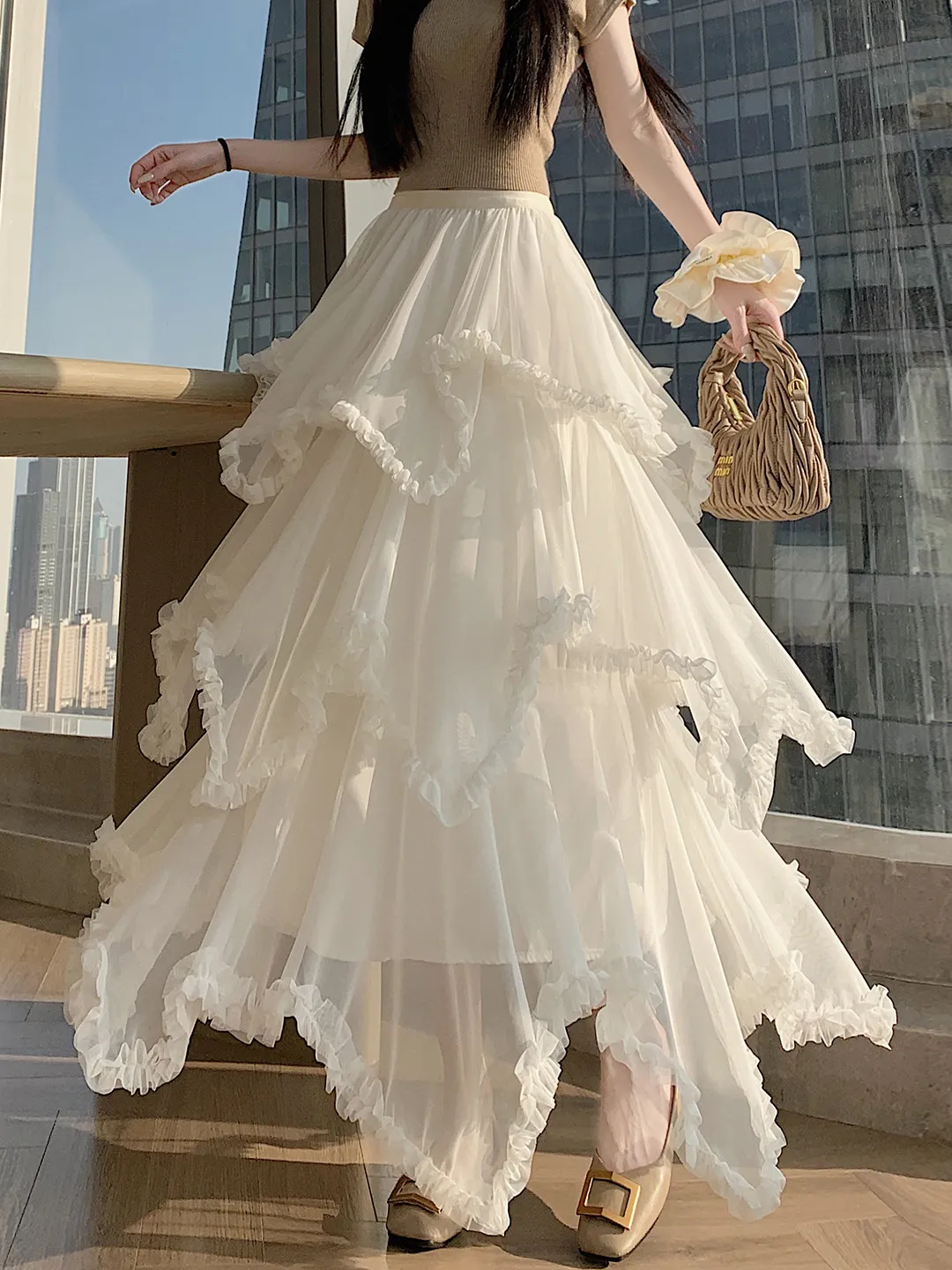 

Элегантная весенняя юбка для женщин: красивая драпированная юбка из тюля, асимметричная многоярусная юбка в корейском стиле, с завышенной талией, из полиэфирного волокна