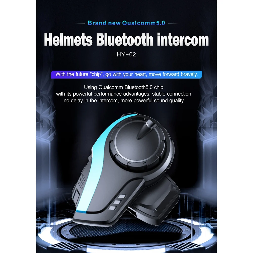 Motorcycle 2000M Bluetooth Helmet Intercom 6 Interphone Headset Compatible with All Bluetooth Headsets Blue