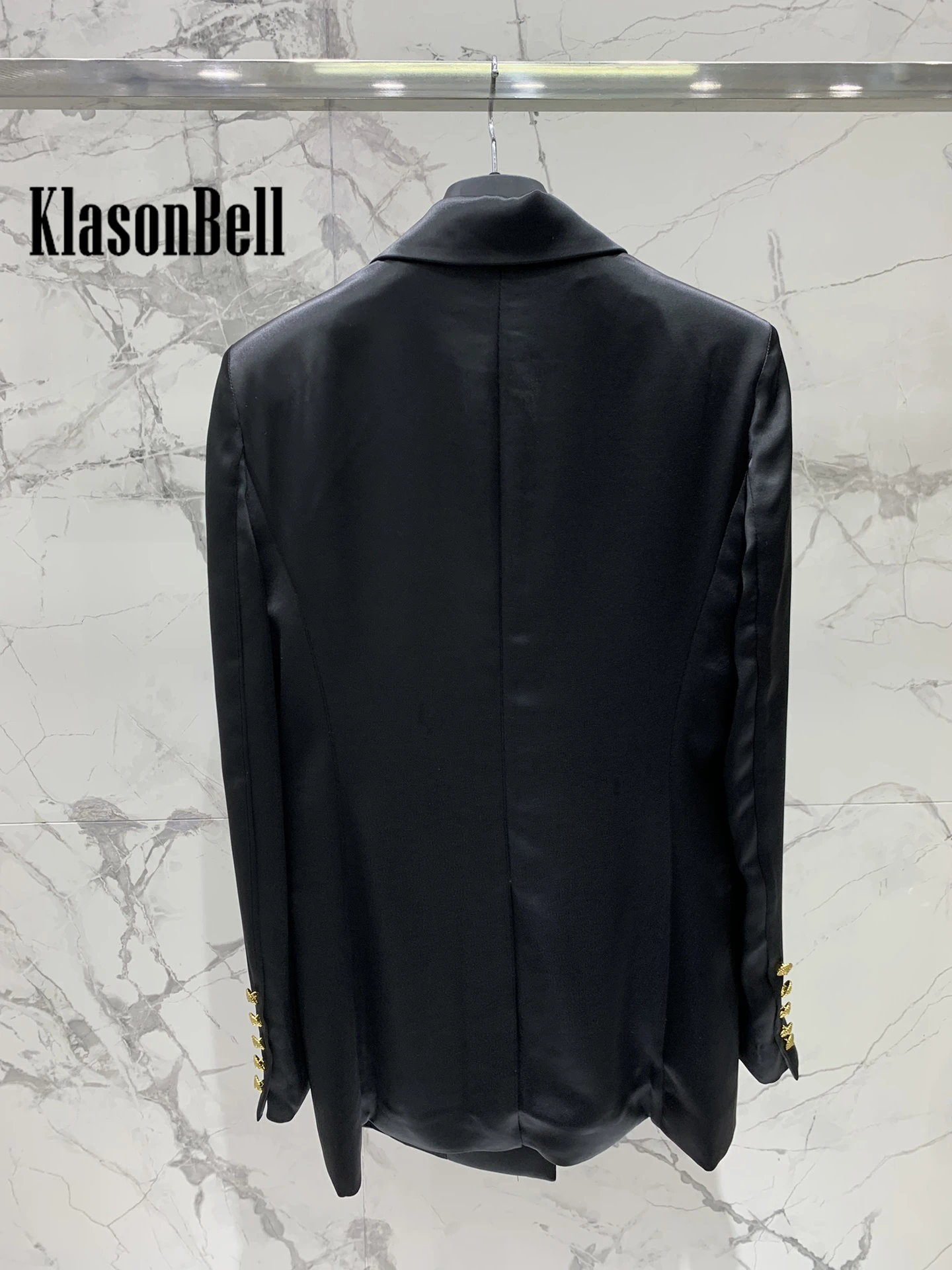 5.27 KlasonBell Temperament Acetate Thin Comfortable Blazer Single Breasted Gold Button Slim Commuter Office Lady Jacket Women