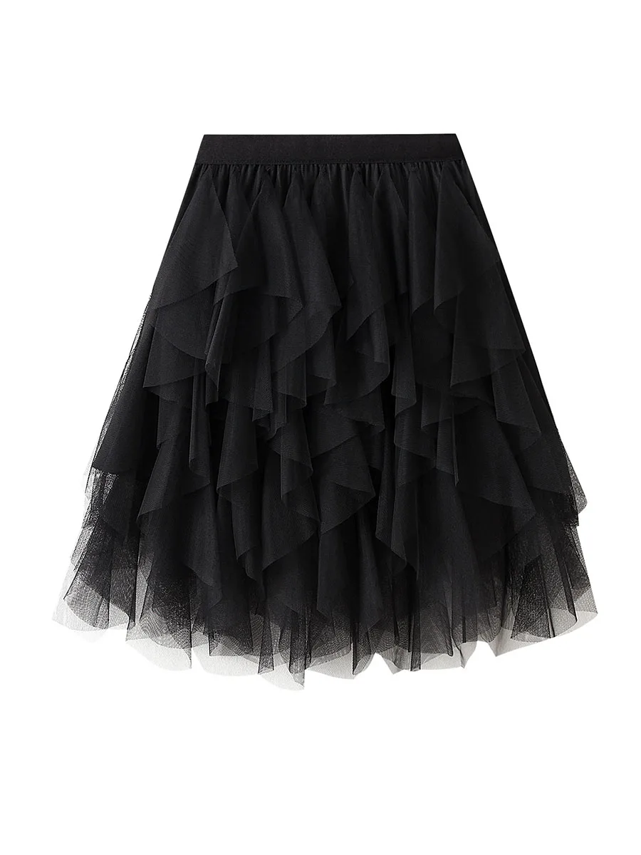 DeuYeng Women s Tulle Tutu Skirt Solid Color Elastic Layered Mesh Fairy A-Line Mini Skirt for Beach Party Club Streetwear