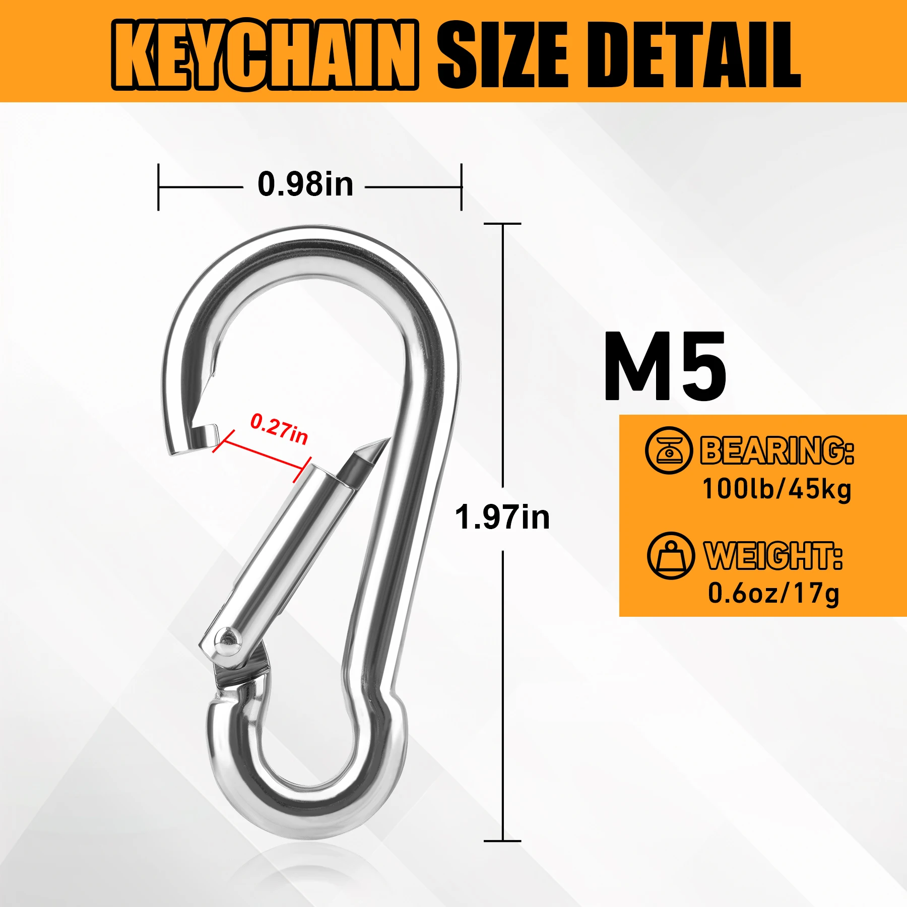 6PCS Frühling Karabiner Haken Edelstahl Snap Clip Heavy Duty Quick Link Haken für Camping Schlüsselbund Angeln Wandern Reisen