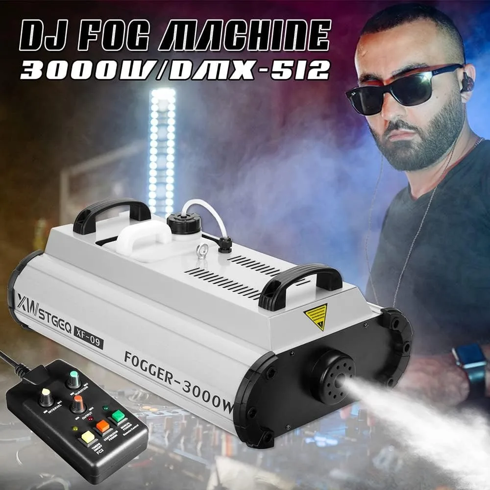 Fog Machine 3000 Watt with DMX 512, Wired Timer Remote, and Wireless Remote - Perfect for DJ Concerts, Halloween Parties