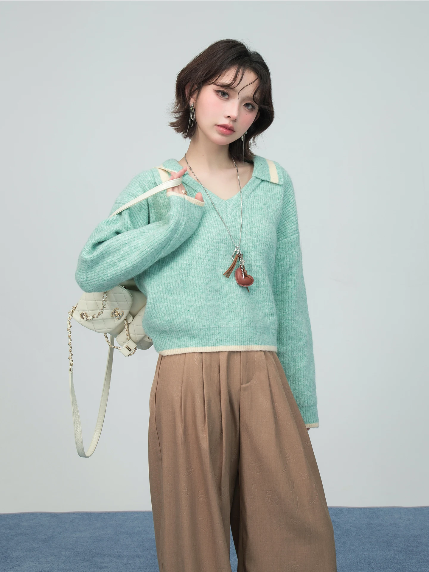 

Свободный цветной свитер с цветочным воротником OneOfuuu Lazy Sle, корейский модный свитер на весну и осень, длинный трикотаж Sve Crew Ne