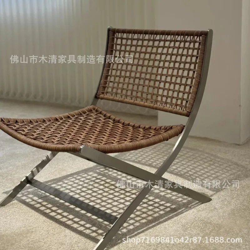 

Designer Rope Lounge Chair Stainless Steel Outdoor Balcony Cafe Accent Seat Single Sofa Chair Furniture Chairs for Bedroom