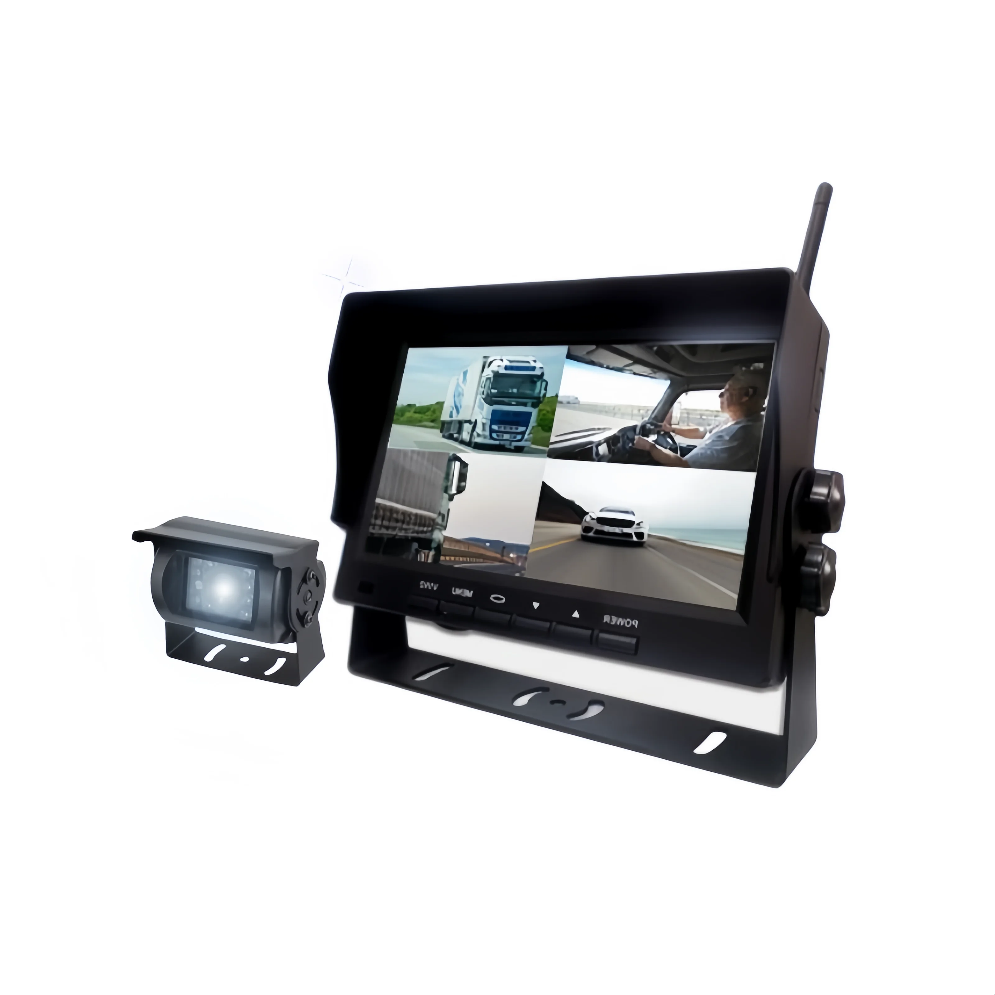 

7-Inch TFT LCD Car Monitor with 4 Camera Backup System for Truck Van Coach Bus Rearview Mirror Type Desktop Placement