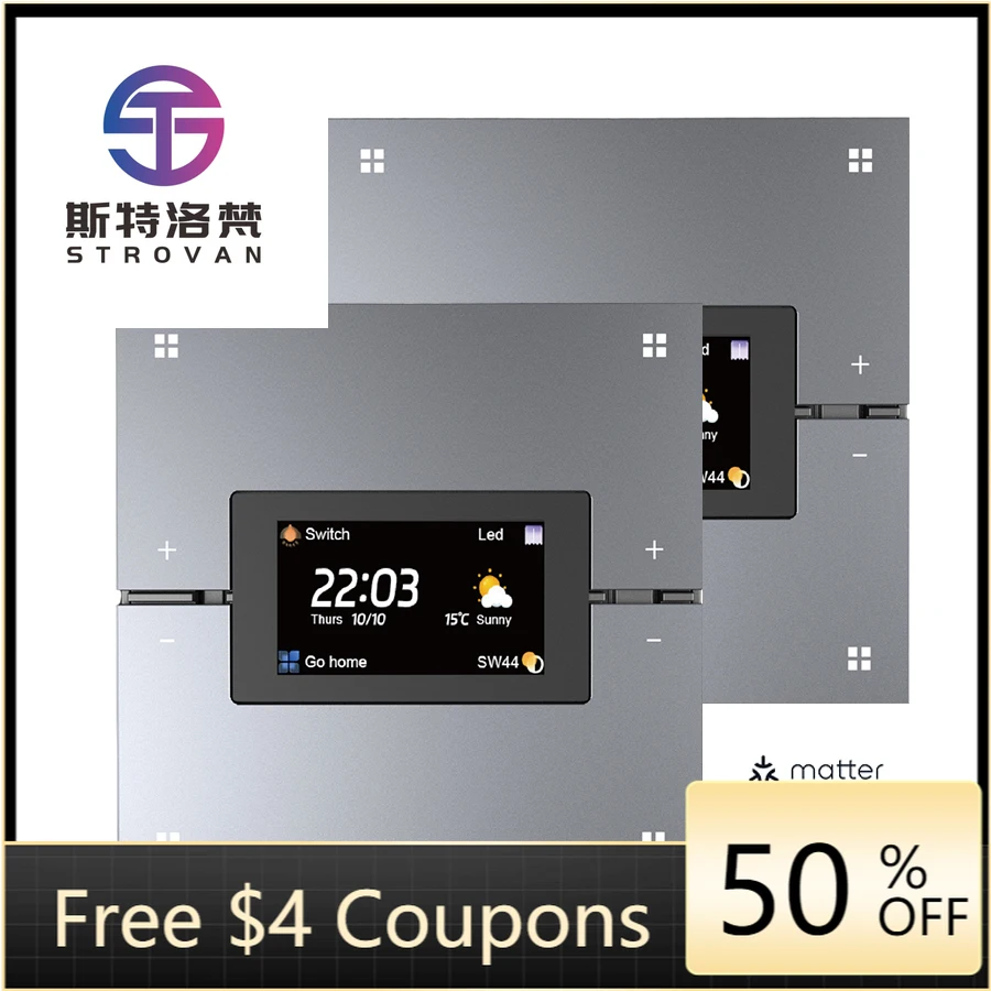 STLF Smart 4-in-1 لـ Tuya Zigbee 3.0 Scene Switch شاشة 1.9 بوصة 4-Gang Curtain Dimmer تعمل مع Google Alexa Acrylic