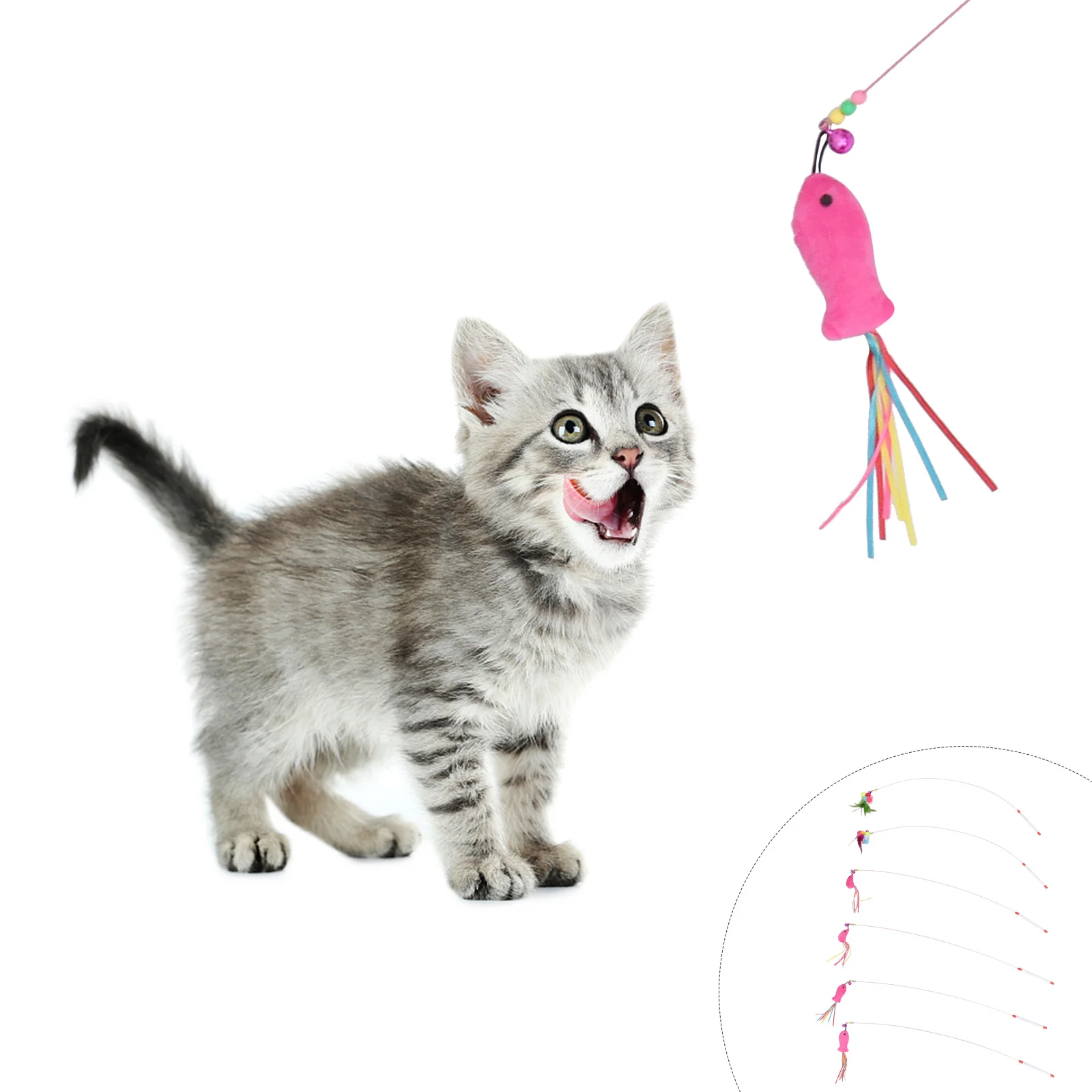 

6Pcs Cat Teaser Wand Flexible Interactive Stick Set for Cats Pet Activity Exercise and Relationship Strengthening