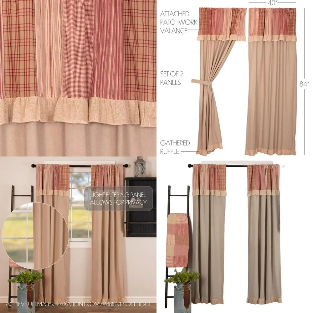 

Шторы в клетку с карманами для карниза и прикрепленным ламбрекеном для декора гостиной, спальни и кухни - пара длинных панелей