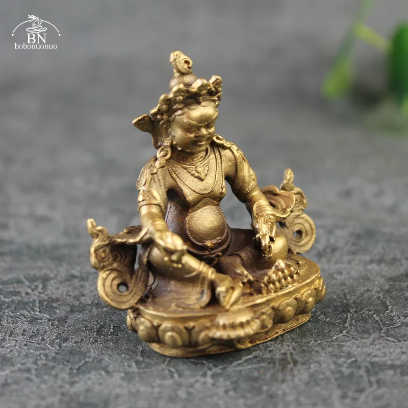 Antique Copper God of Wealth Buddha Small Statue Desktop Ornaments Buddhism Religious Figurines Home Decoration For Living Rooms